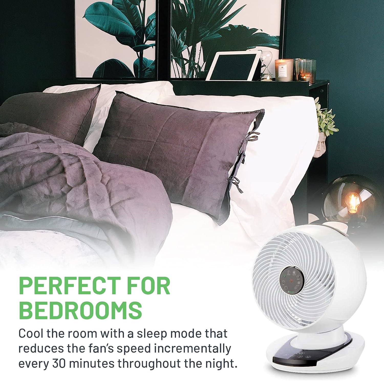 Meaco MeacoFan 1056 Circulateur d'air pour chambre à coucher, ventilateur de bureau, faible bruit, économie d'énergie, refroidissement dans toute la pièce - Blanc