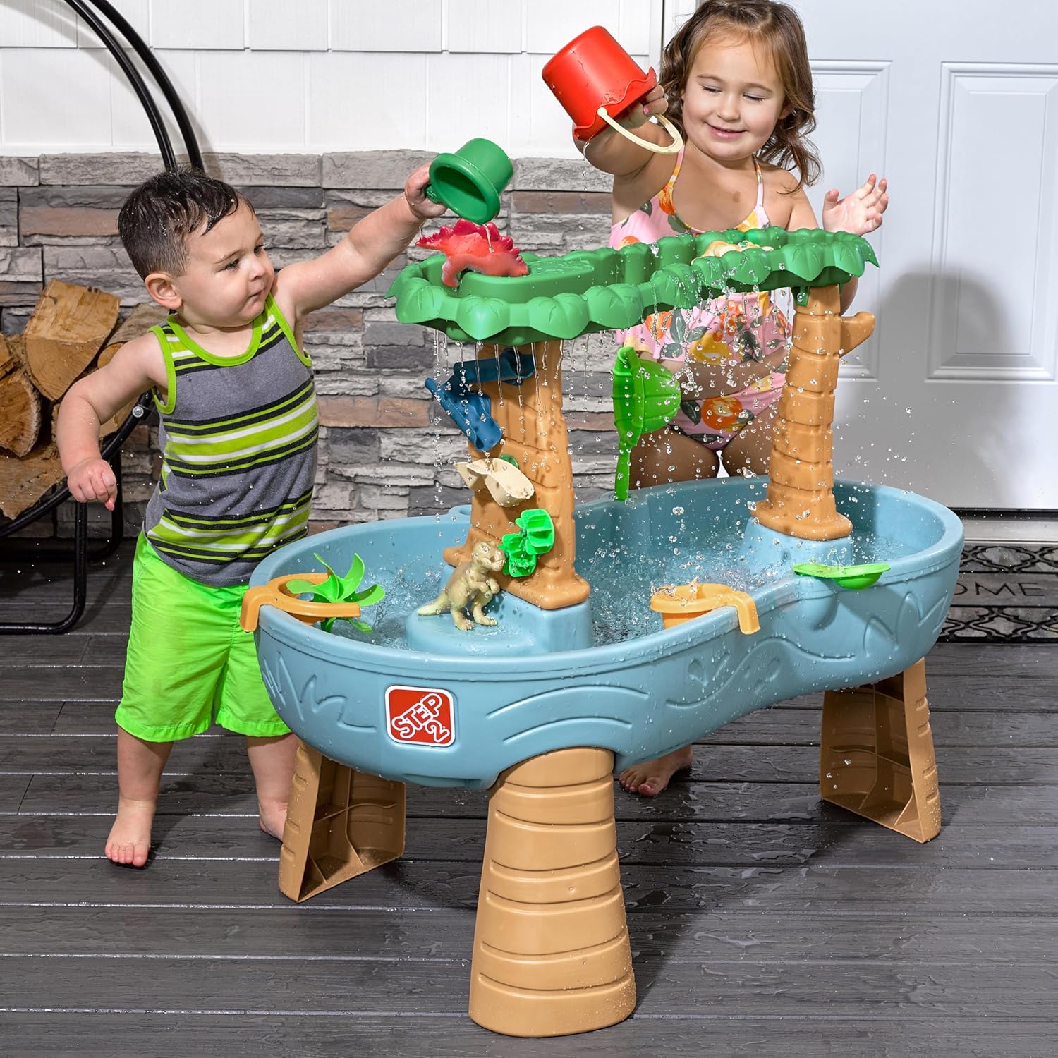 Step2 Rain Shower Splash Table d'eau avec 13 Accessoires - Bleu & Vert | Table Jeux d'eau | Table d’activité pour Le Jardin, Table Activité Eau | Table d'eau Extérieur