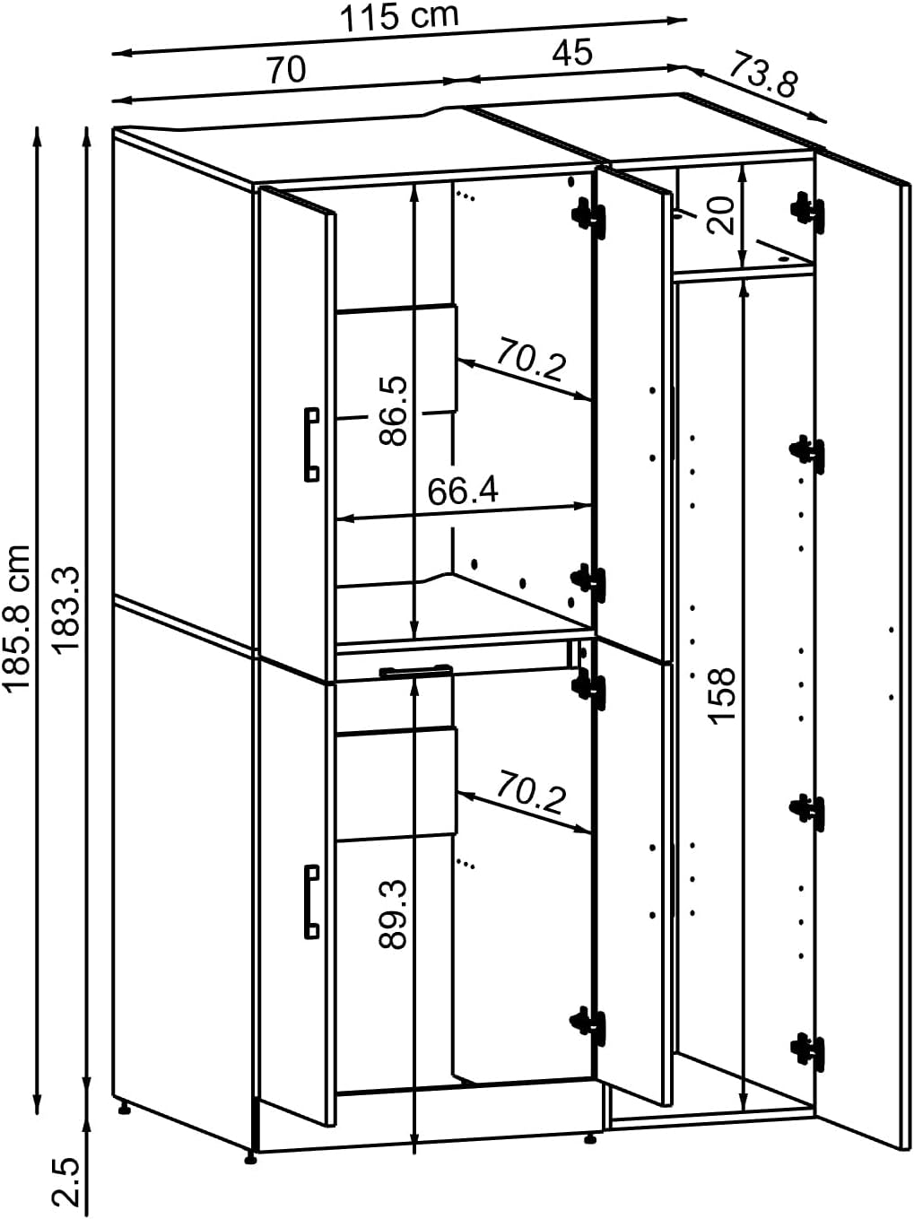 ROOMART Dora - Armoire de machine à laver - Pour sèche-linge et machine à laver - En 4 couleurs - Avec portes et panneau coulissant - Blanc - Chêne blanc - Chêne anthracite - Chêne blanc (chêne blanc)