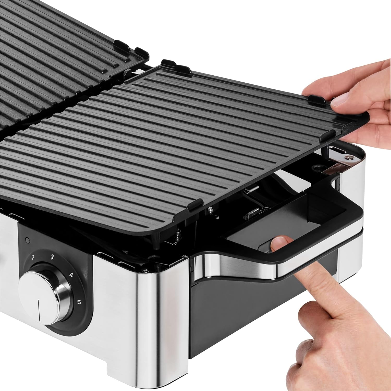 WMF Master-Grill électrique, 2400W, Grande surface 28x50cm, Revêtement antiadhésif, Plaques amovibles compatibles lave-vaisselle, Inox 18/10 Cromargan, Lono 0415280011