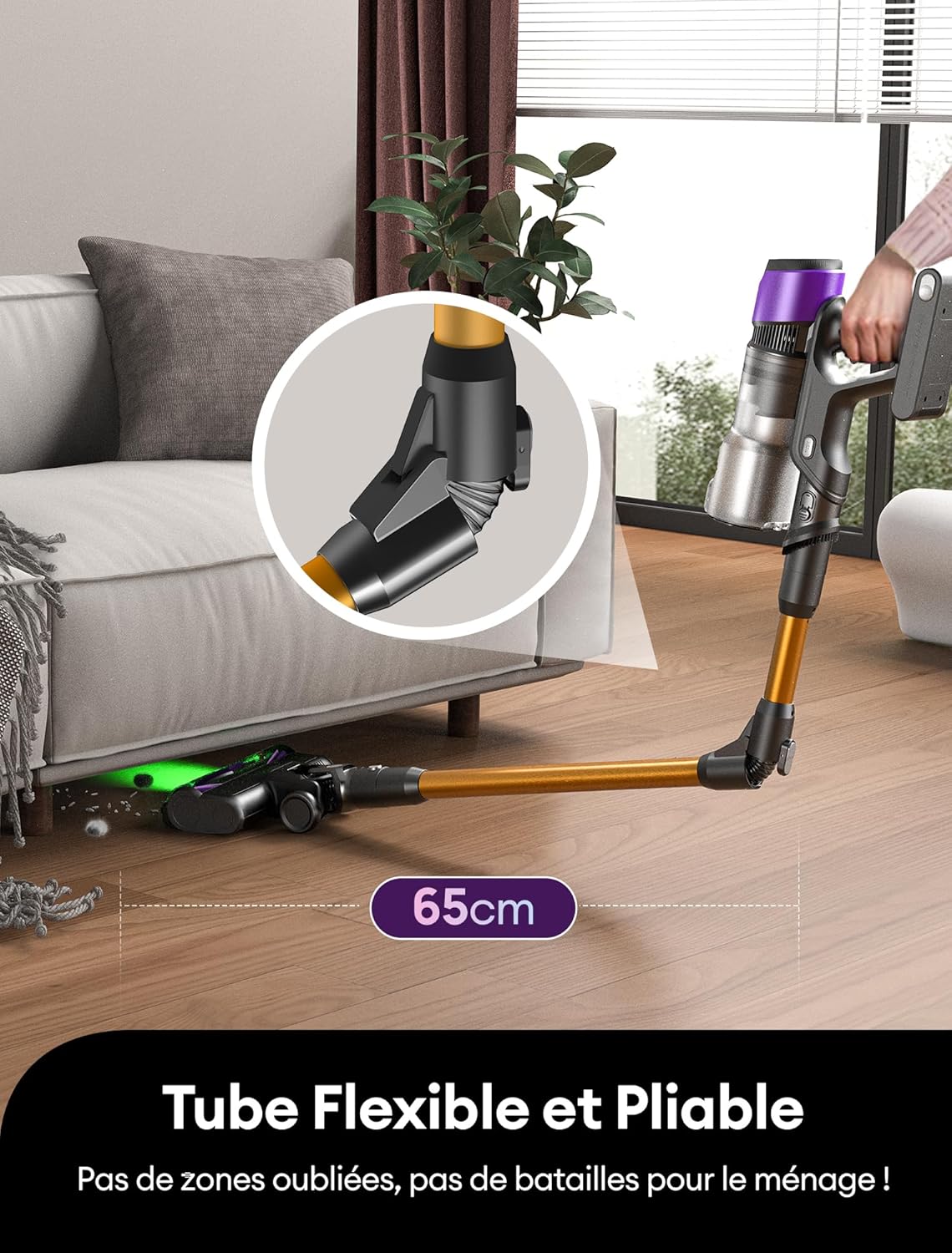 Ultenic U20 Aspirateur Balai sans Fil, 55kPa/60min Aspirateur sans Fil, Technologie GreenEye, Tube Pliable, Brosse de Sol TangleTame, Puissant pour Poils Animaux, Sol Dur et Voiture