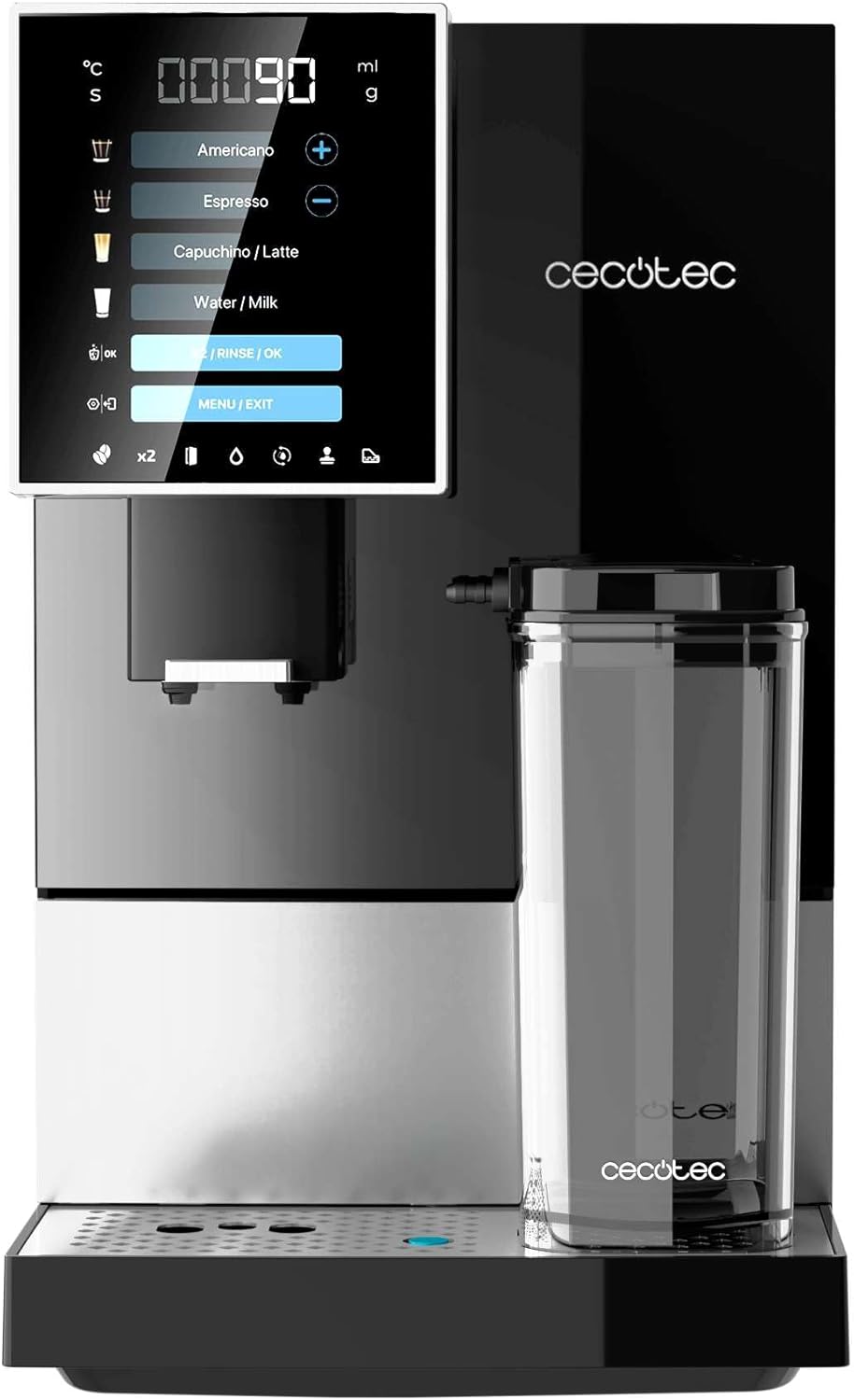 Cecotec Machine à Café Superautomatique Cremmaet Compactccino Black Rose, 19 bars, Réservoir à lait, Système Thermoblock, 5 niveaux de mouture, Réservoir à café 150g