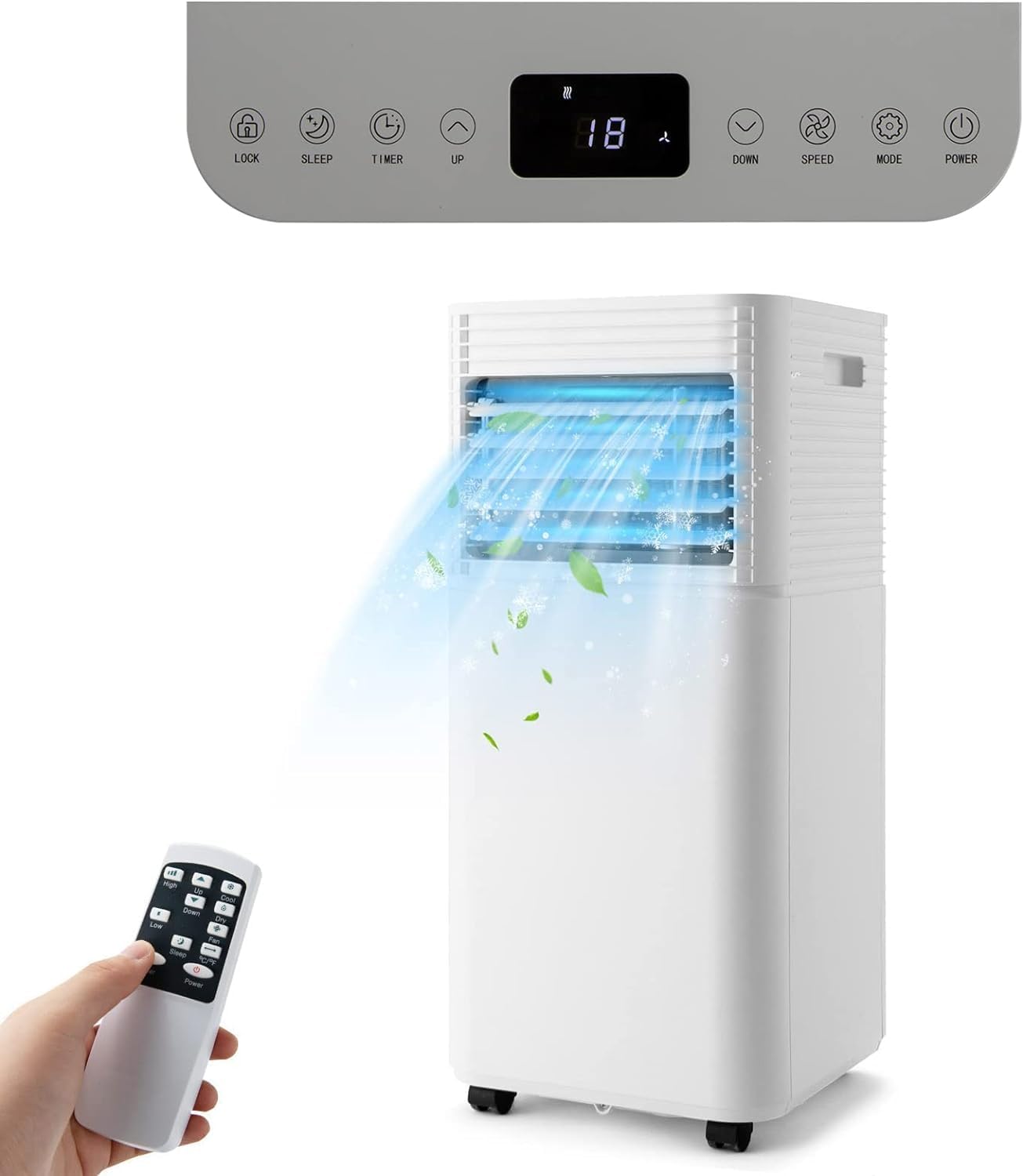GOPLUS Climatiseur Mobile 9000BTU 2,6kW, Climatiseur 4 en 1 Fonction de Refroidissement, Déshumidification, Ventilation, Mode Nuit, Minuterie 24H, Contrôle Télécommande/Écran, 20㎡, Noir, R290
