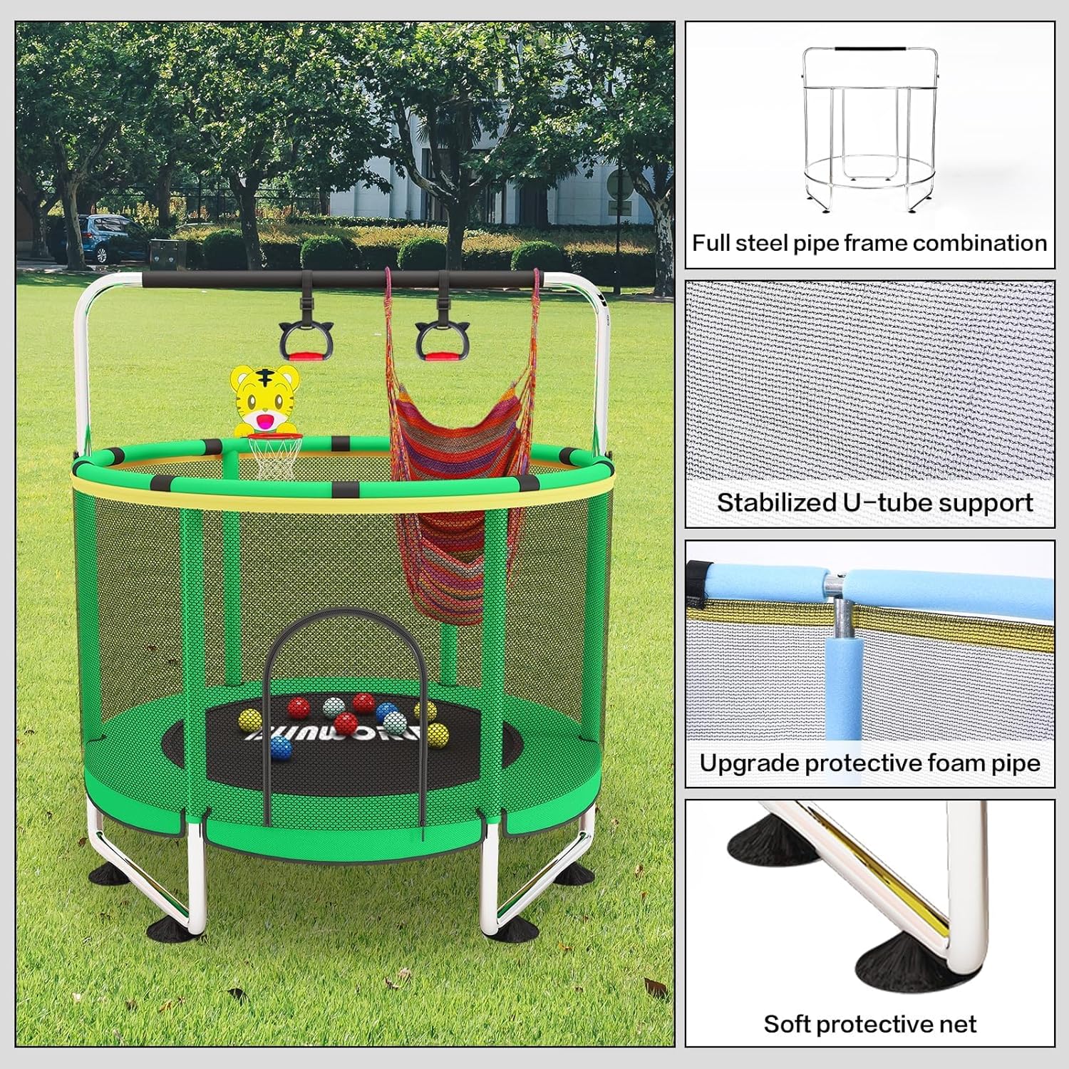 Trampoline pour Enfants, Trampoline réglable pour bébé avec Panier de Basket-Ball, Trampoline intérieur et extérieur de 200 kg avec enclos