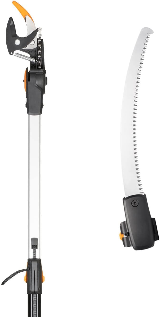 Fiskars Coupe-Branches Multifonctions Télescopique, pour Bois vert et Rameaux, Revêtement antiadhésif, Lame en acier/manche en aluminium, longueur 2,4 - 4 m, noir/orange, UPX86, 1023624