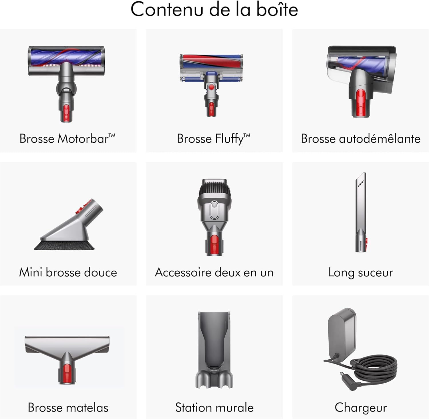 Dyson V8 Advanced™ Aspirateur Balai sans Fil – 130 AW, 40 Min d’autonomie, Brosse Motorbar Auto-démêlante, Accessoires combinés, Station Murale, Argent/Nickel