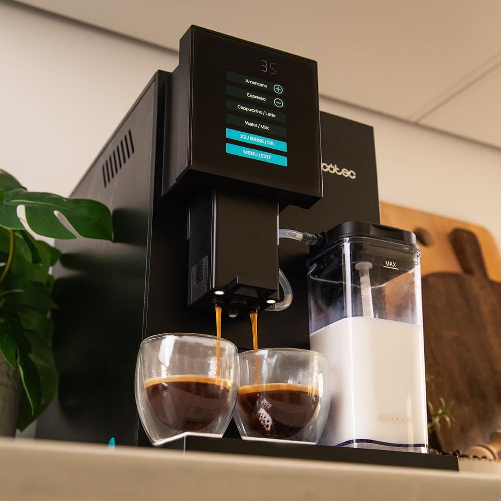 Cecotec Machine à Café Superautomatique Cremmaet Compactccino Black Rose, 19 bars, Réservoir à lait, Système Thermoblock, 5 niveaux de mouture, Réservoir à café 150g