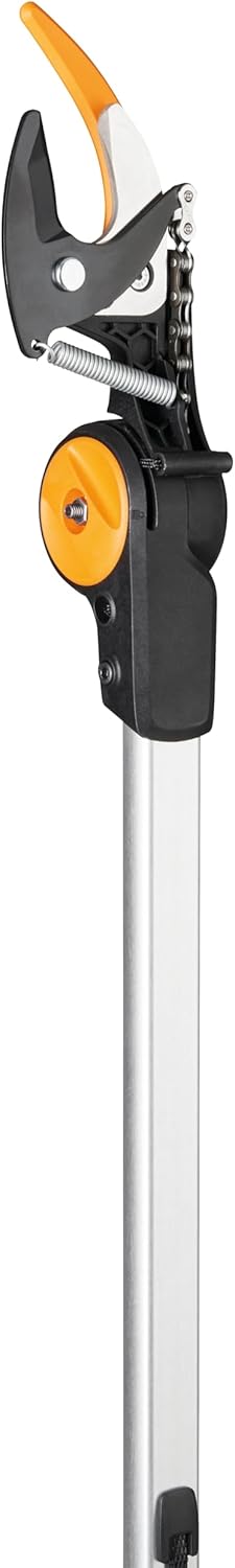 Fiskars Coupe-Branches Multifonctions Télescopique, pour Bois vert et Rameaux, Revêtement antiadhésif, Lame en acier/manche en aluminium, longueur 2,4 - 4 m, noir/orange, UPX86, 1023624