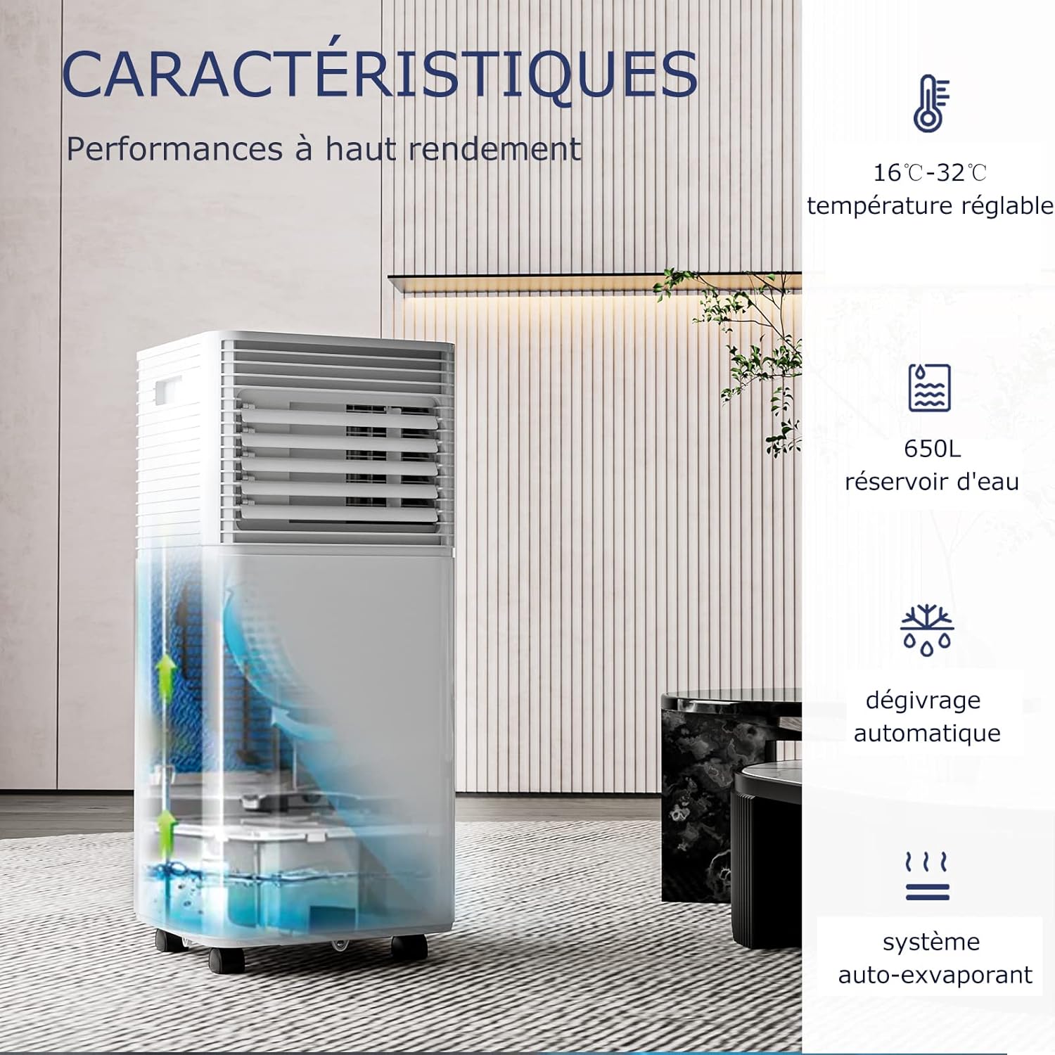 GOPLUS Climatiseur Mobile 9000BTU 2,6kW, Climatiseur 4 en 1 Fonction de Refroidissement, Déshumidification, Ventilation, Mode Nuit, Minuterie 24H, Contrôle Télécommande/Écran, 20㎡, Noir, R290