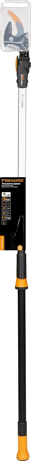 Fiskars Coupe-Branches Multifonctions Télescopique, pour Bois vert et Rameaux, Revêtement antiadhésif, Lame en acier/manche en aluminium, longueur 2,4 - 4 m, noir/orange, UPX86, 1023624