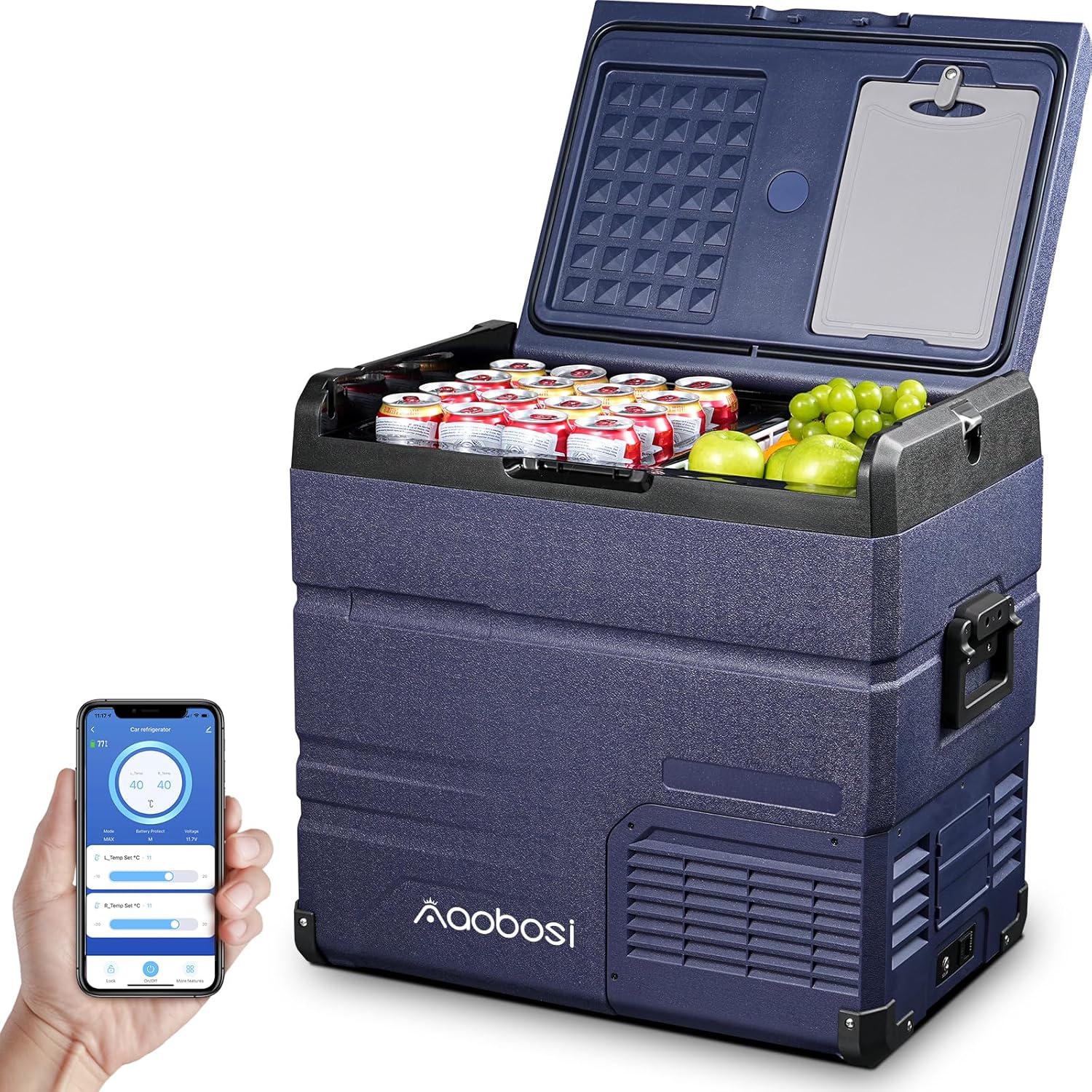 AAOBOSI 46 L Glaciere a Compression, Glaciere Electrique Double Zone, 12 V/24 V et 100-240 V Frigo Camping, -20 ℃ à 20 ℃, pour Voiture, Camion, Bateau, Camping-Car