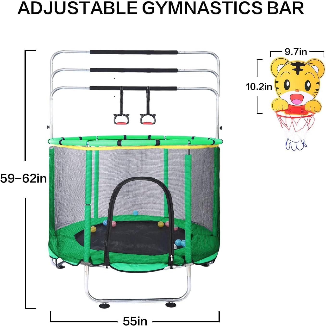 Trampoline pour Enfants, Trampoline réglable pour bébé avec Panier de Basket-Ball, Trampoline intérieur et extérieur de 200 kg avec enclos