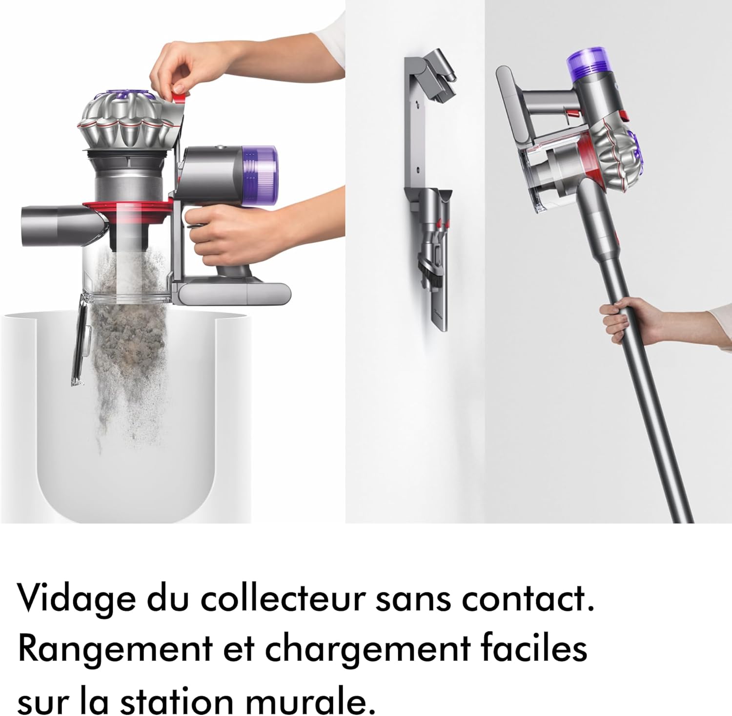 Dyson V8 Advanced™ Aspirateur Balai sans Fil – 130 AW, 40 Min d’autonomie, Brosse Motorbar Auto-démêlante, Accessoires combinés, Station Murale, Argent/Nickel