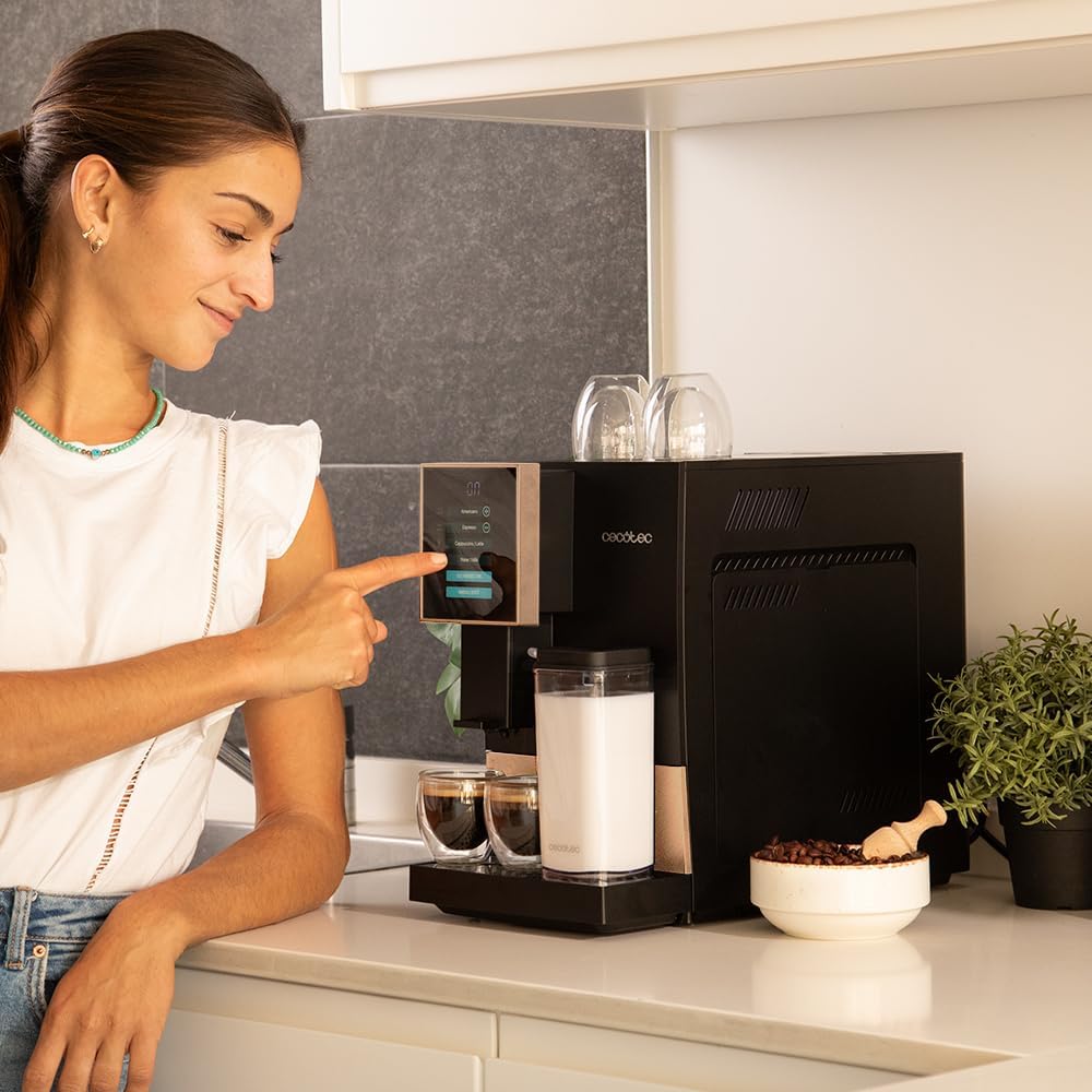 Cecotec Machine à Café Superautomatique Cremmaet Compactccino Black Rose, 19 bars, Réservoir à lait, Système Thermoblock, 5 niveaux de mouture, Réservoir à café 150g