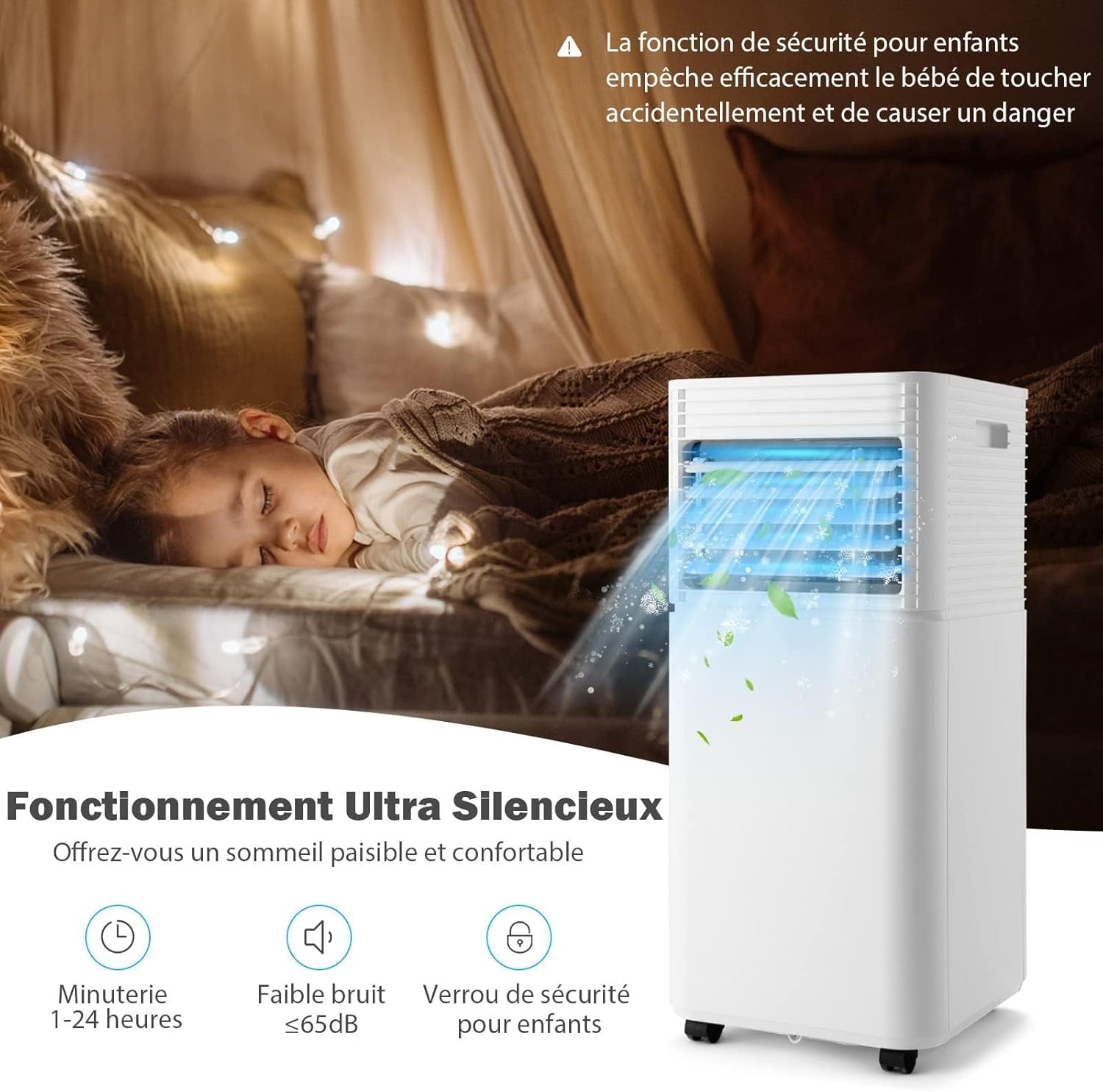 GOPLUS Climatiseur Mobile 9000BTU 2,6kW, Climatiseur 4 en 1 Fonction de Refroidissement, Déshumidification, Ventilation, Mode Nuit, Minuterie 24H, Contrôle Télécommande/Écran, 20㎡, Noir, R290