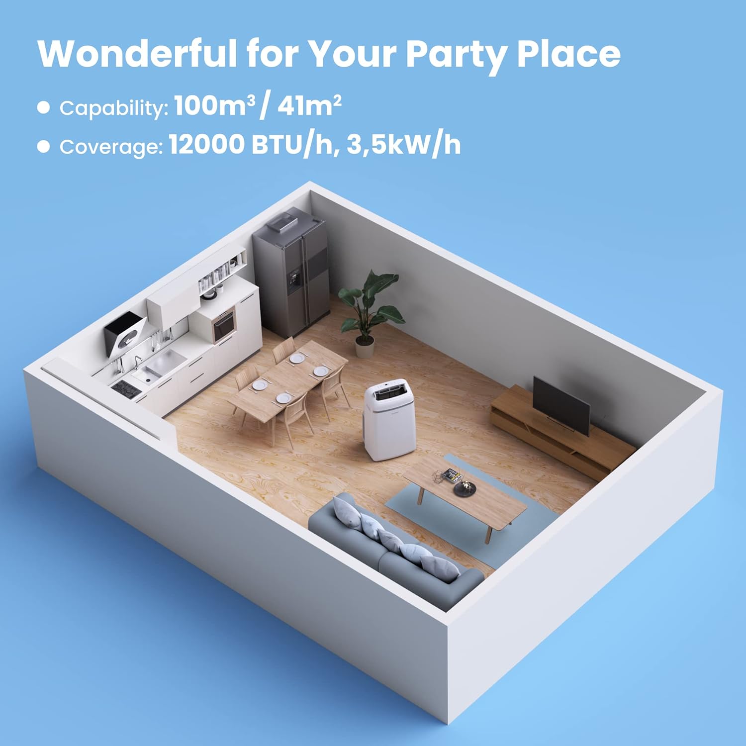 COMFEE' Climatiseur Mobile 9000 BTU/h 2,6kW, 3-EN-1 Refroidisseur Déshumidificateur Ventilateur, Fonction Follow me, Minuterie, Mode nuit, Pour salon et maison de 33㎡/88m³, MPPH-09CRN7, R290