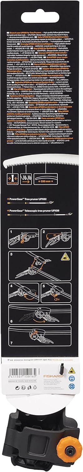Fiskars Coupe-Branches Multifonctions Télescopique, pour Bois vert et Rameaux, Revêtement antiadhésif, Lame en acier/manche en aluminium, longueur 2,4 - 4 m, noir/orange, UPX86, 1023624