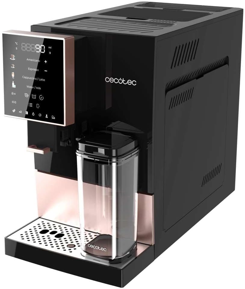 Cecotec Machine à Café Superautomatique Cremmaet Compactccino Black Rose, 19 bars, Réservoir à lait, Système Thermoblock, 5 niveaux de mouture, Réservoir à café 150g