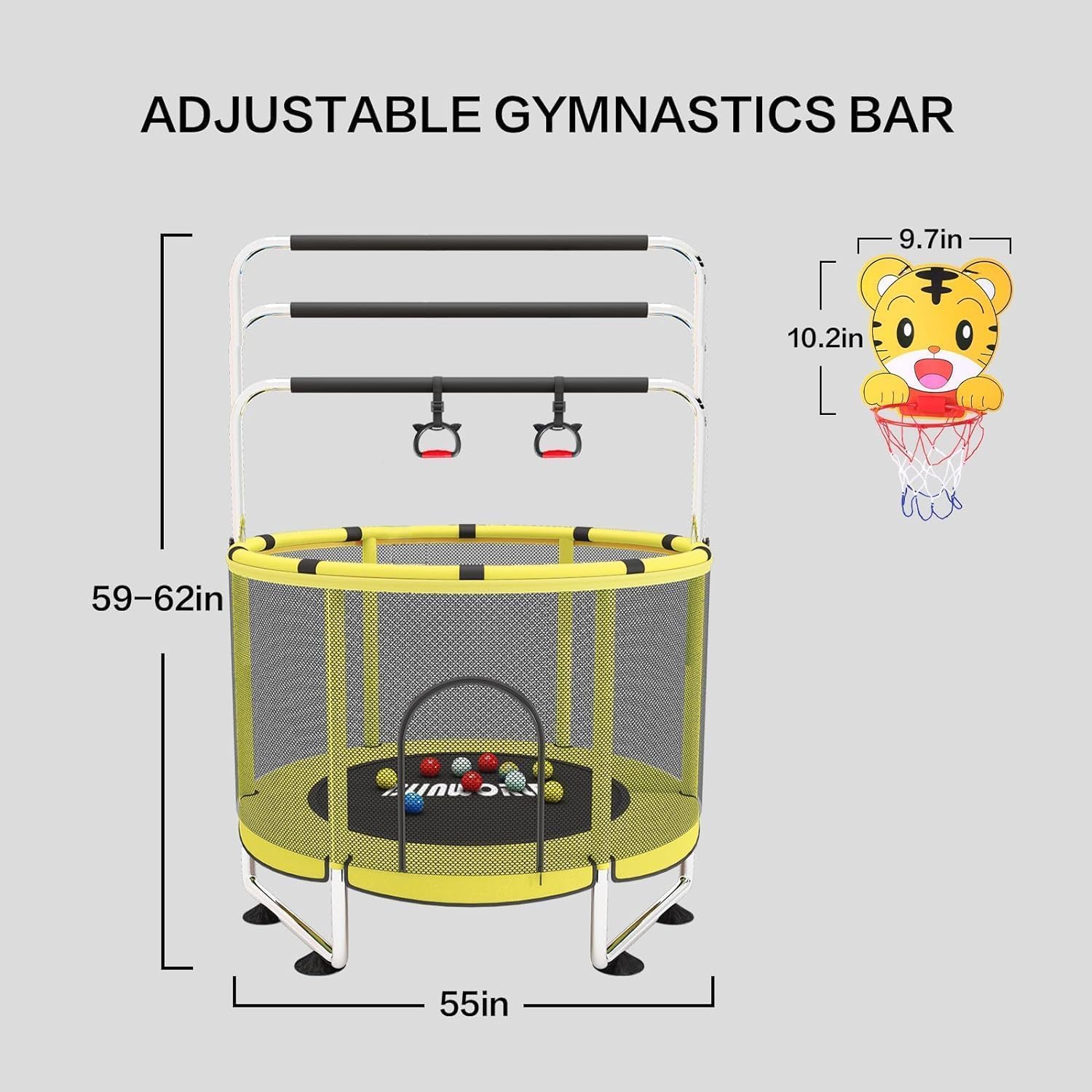 Trampoline pour Enfants, Trampoline réglable pour bébé avec Panier de Basket-Ball, Trampoline intérieur et extérieur de 200 kg avec enclos