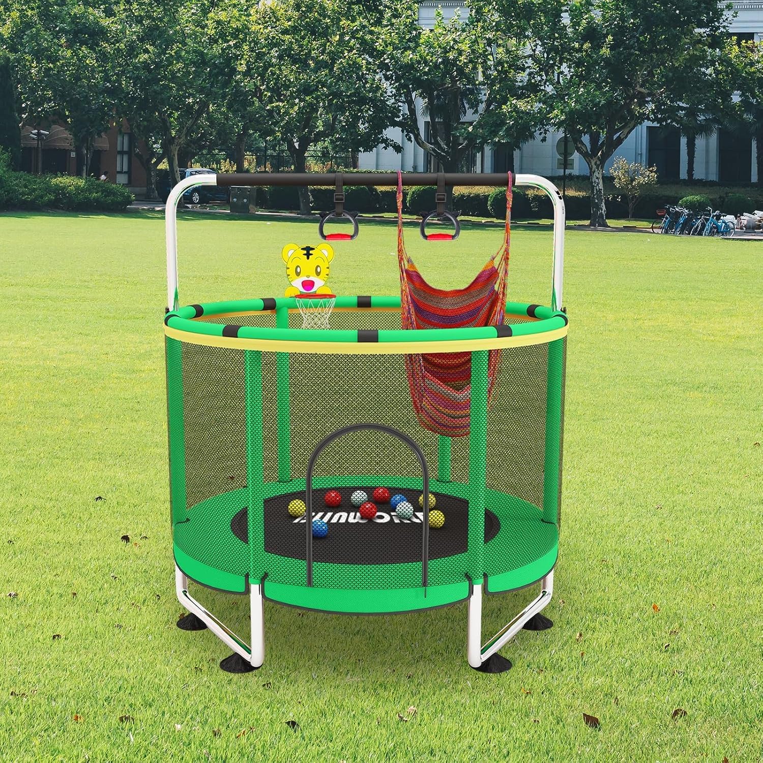 Trampoline pour Enfants, Trampoline réglable pour bébé avec Panier de Basket-Ball, Trampoline intérieur et extérieur de 200 kg avec enclos