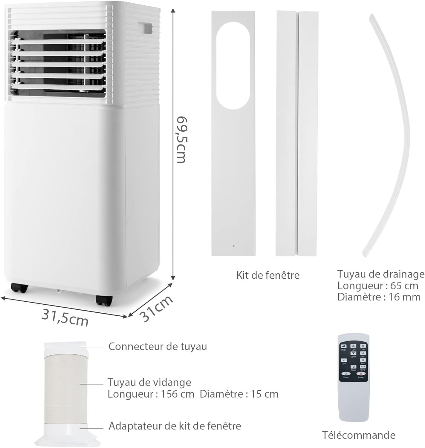 GOPLUS Climatiseur Mobile 9000BTU 2,6kW, Climatiseur 4 en 1 Fonction de Refroidissement, Déshumidification, Ventilation, Mode Nuit, Minuterie 24H, Contrôle Télécommande/Écran, 20㎡, Noir, R290
