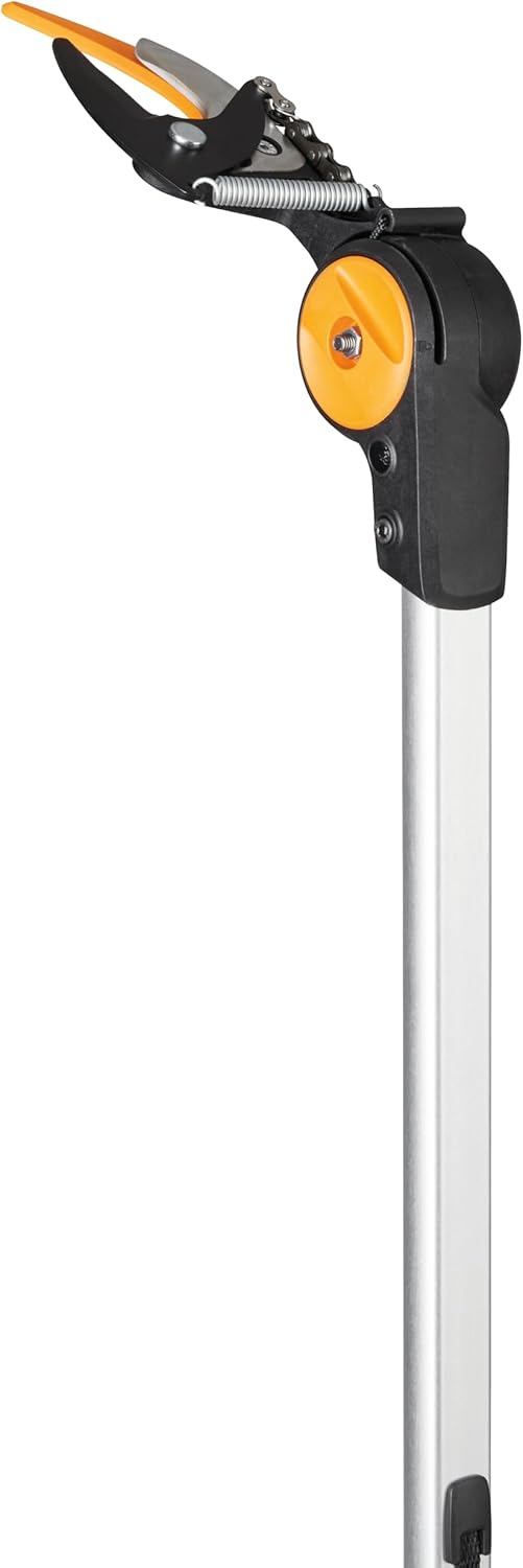 Fiskars Coupe-Branches Multifonctions Télescopique, pour Bois vert et Rameaux, Revêtement antiadhésif, Lame en acier/manche en aluminium, longueur 2,4 - 4 m, noir/orange, UPX86, 1023624