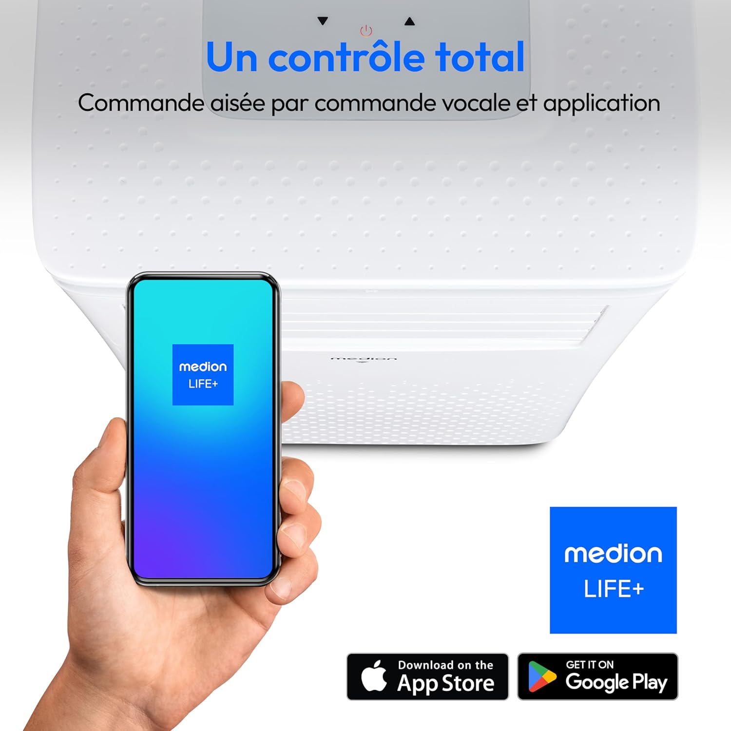 MEDION Smart Climatiseur Mobile P1002 (10000 BTU, 3-en-1, Refroidir, Déshumidification, Ventilation, jusqu'à 34m², kit de joint de fenêtre, mode sommeil, contrôle Wifi, Télécommande, Écran, MD 37733)