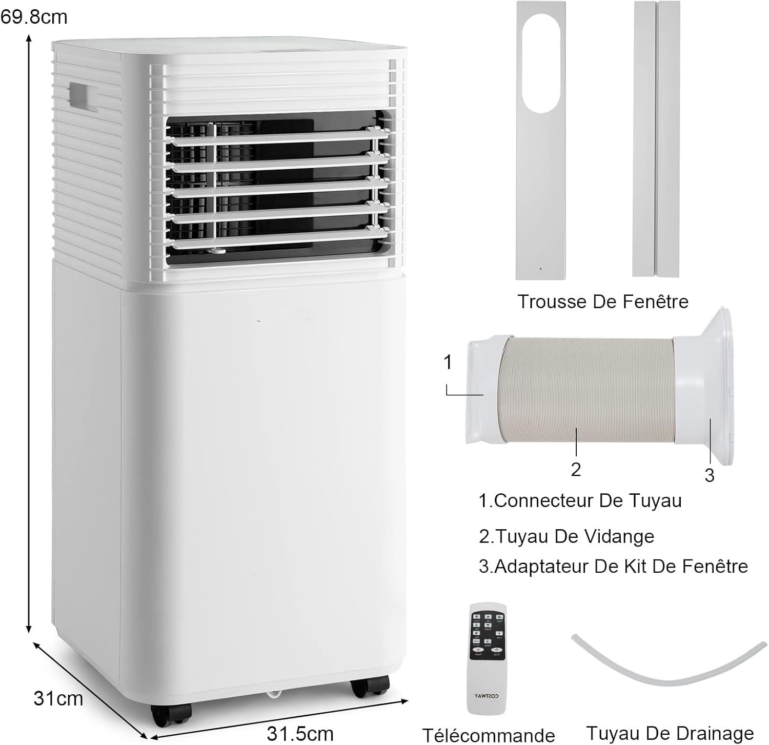 GOPLUS Climatiseur Mobile 9000BTU 2,6kW, Climatiseur 4 en 1 Fonction de Refroidissement, Déshumidification, Ventilation, Mode Nuit, Minuterie 24H, Contrôle Télécommande/Écran, 20㎡, Noir, R290