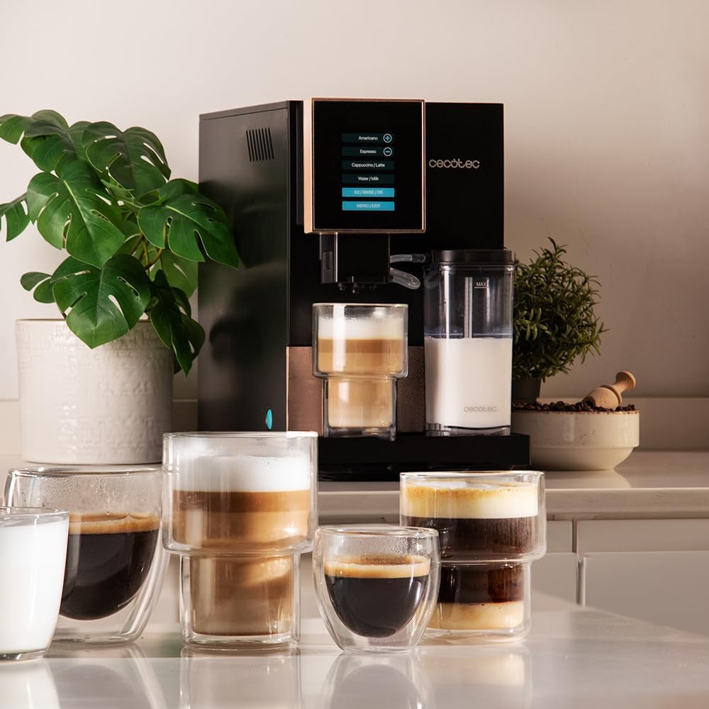 Cecotec Machine à Café Superautomatique Cremmaet Compactccino Black Rose, 19 bars, Réservoir à lait, Système Thermoblock, 5 niveaux de mouture, Réservoir à café 150g