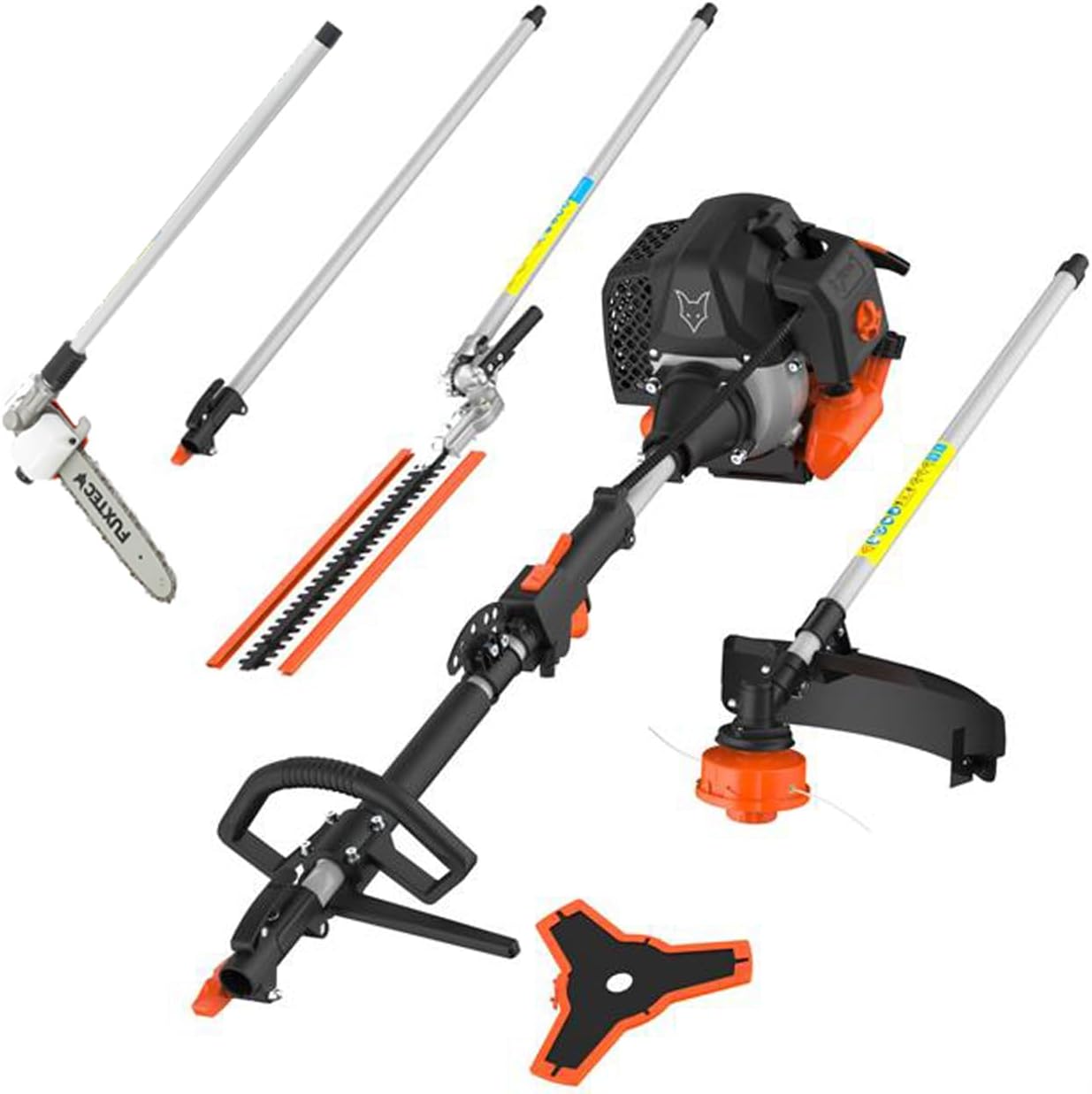 Fuxtec Débroussailleuse Thermique Multifonction 5 en 1 Multitool FX-MT152E - Easy Starter 3CV 52 cm³, Moteur 2 Temps, Élagueuse Taille Haie Coupe Bordure Avec Fil ou Lame 1 Mètre Rallonge