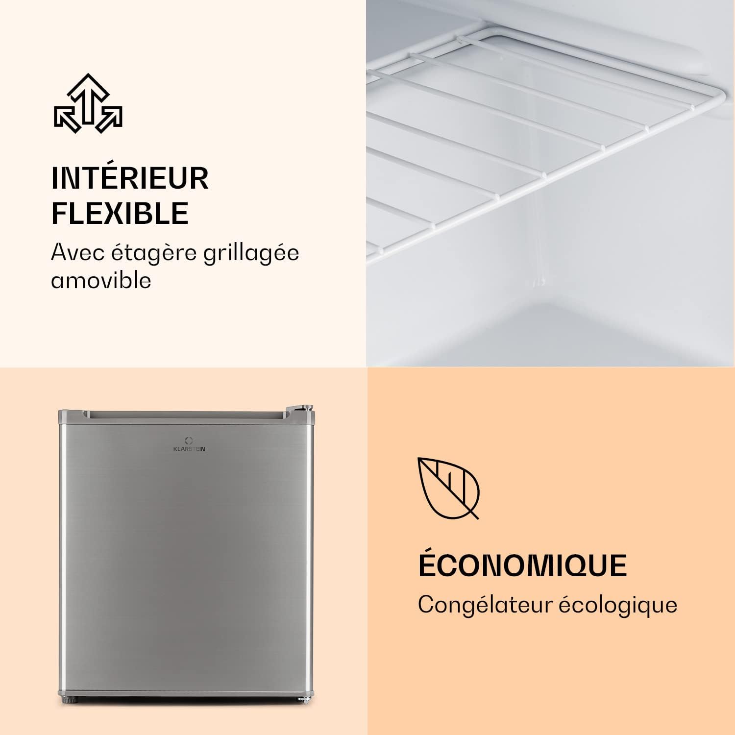 Klarstein Mini Congelateur Armoire, Petit Congélateur pour la Chambre et la Maison, Mini congélateur 33L, Congelateur Petite Taille avec Etagère, Econome en Energie, Appareil à glaçons et Grattoir
