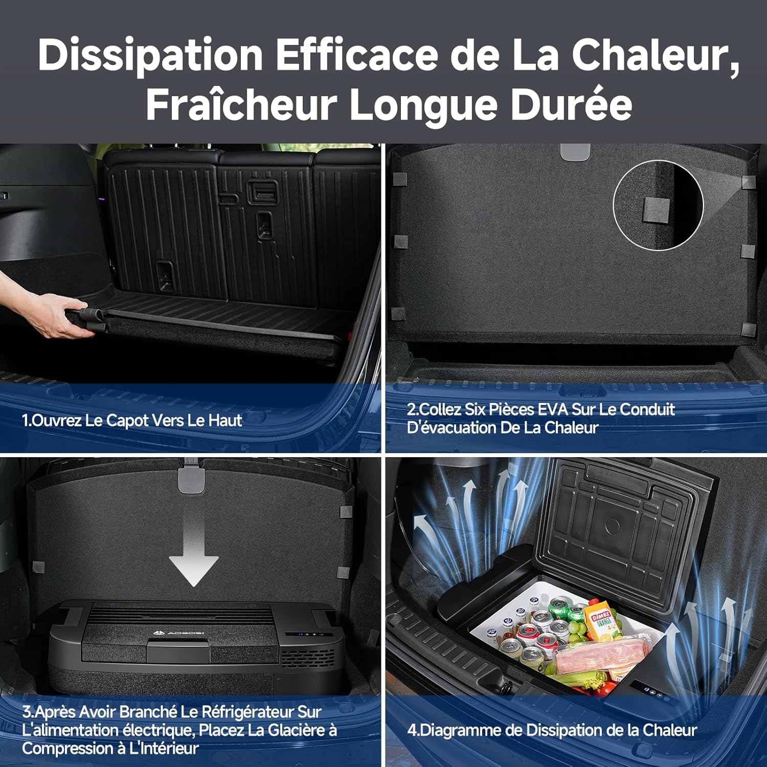 AAOBOSI 46 L Glaciere a Compression, Glaciere Electrique Double Zone, 12 V/24 V et 100-240 V Frigo Camping, -20 ℃ à 20 ℃, pour Voiture, Camion, Bateau, Camping-Car