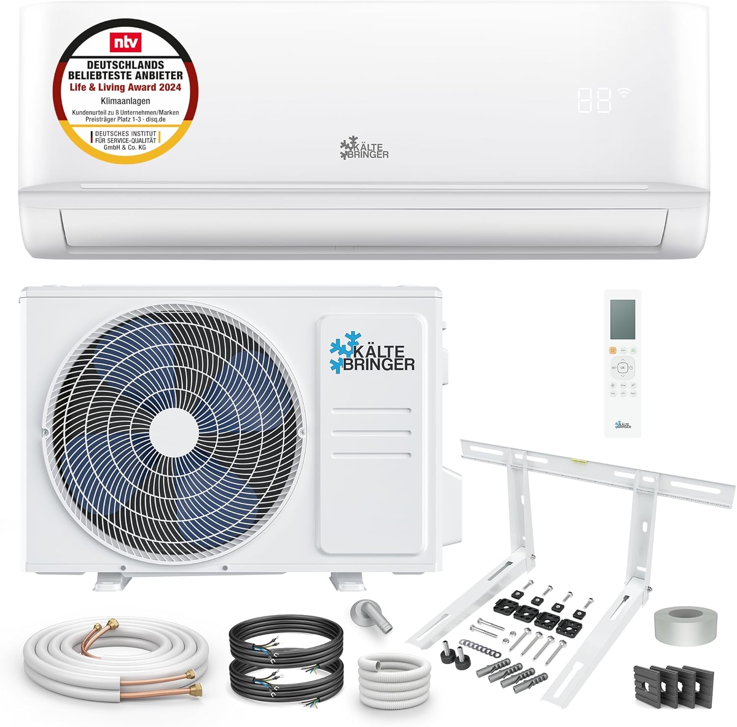 Kältebringer Climatiseur Split - 18000 BTU (5,1 kW) - Avec fonction chauffage, WiFi et App - très silencieux & économe en énergie - kit complet, 5m conduite de frigorigène, R32, matériel de montage