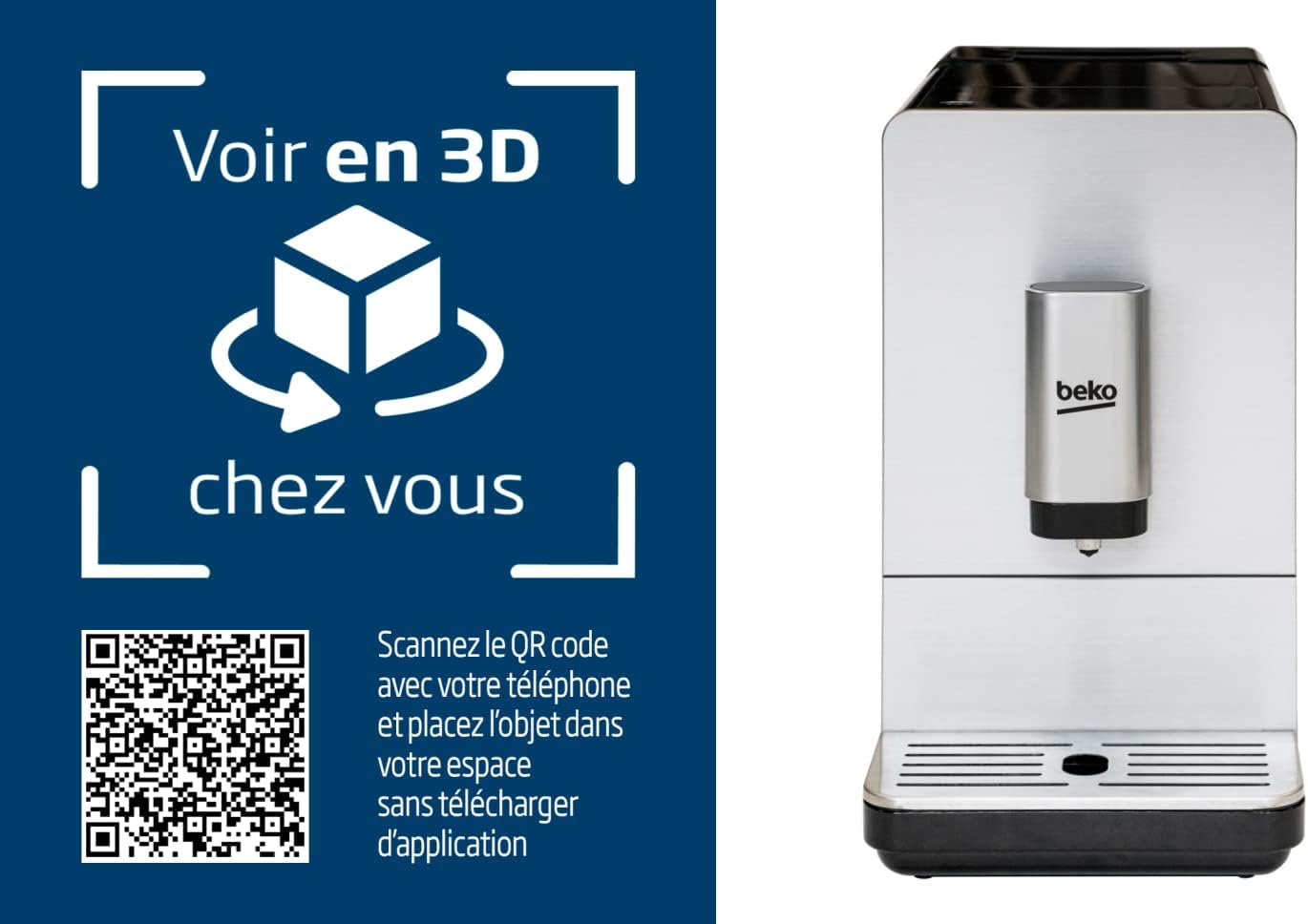 BEKO, Machine à café, expresso automatique, 1350 W / 19 bars, Capacité café : 125 g, Capacité eau : 1,4L, Système autonettoyant, 5 niveaux de broyage, Arrêt automatique, Façade Inox Brossé