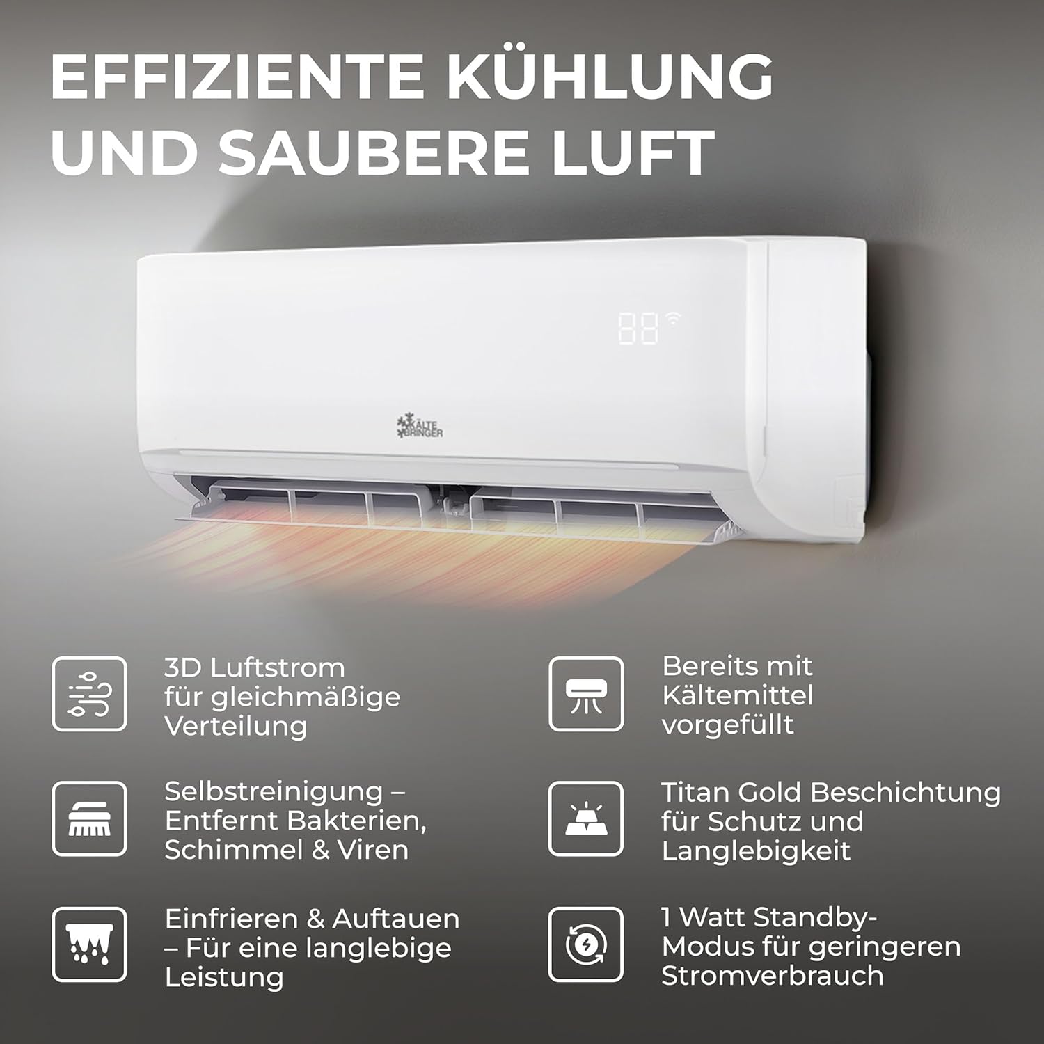 Kältebringer Climatiseur Split - 18000 BTU (5,1 kW) - Avec fonction chauffage, WiFi et App - très silencieux & économe en énergie - kit complet, 5m conduite de frigorigène, R32, matériel de montage