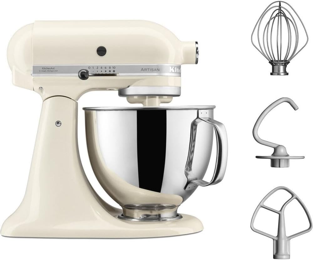 KitchenAid Robot Pâtissier I Artisan I Robot cuisine multifonctions à tête inclinable I Avec 4 accessoires I Bol de 4,8L | Crème