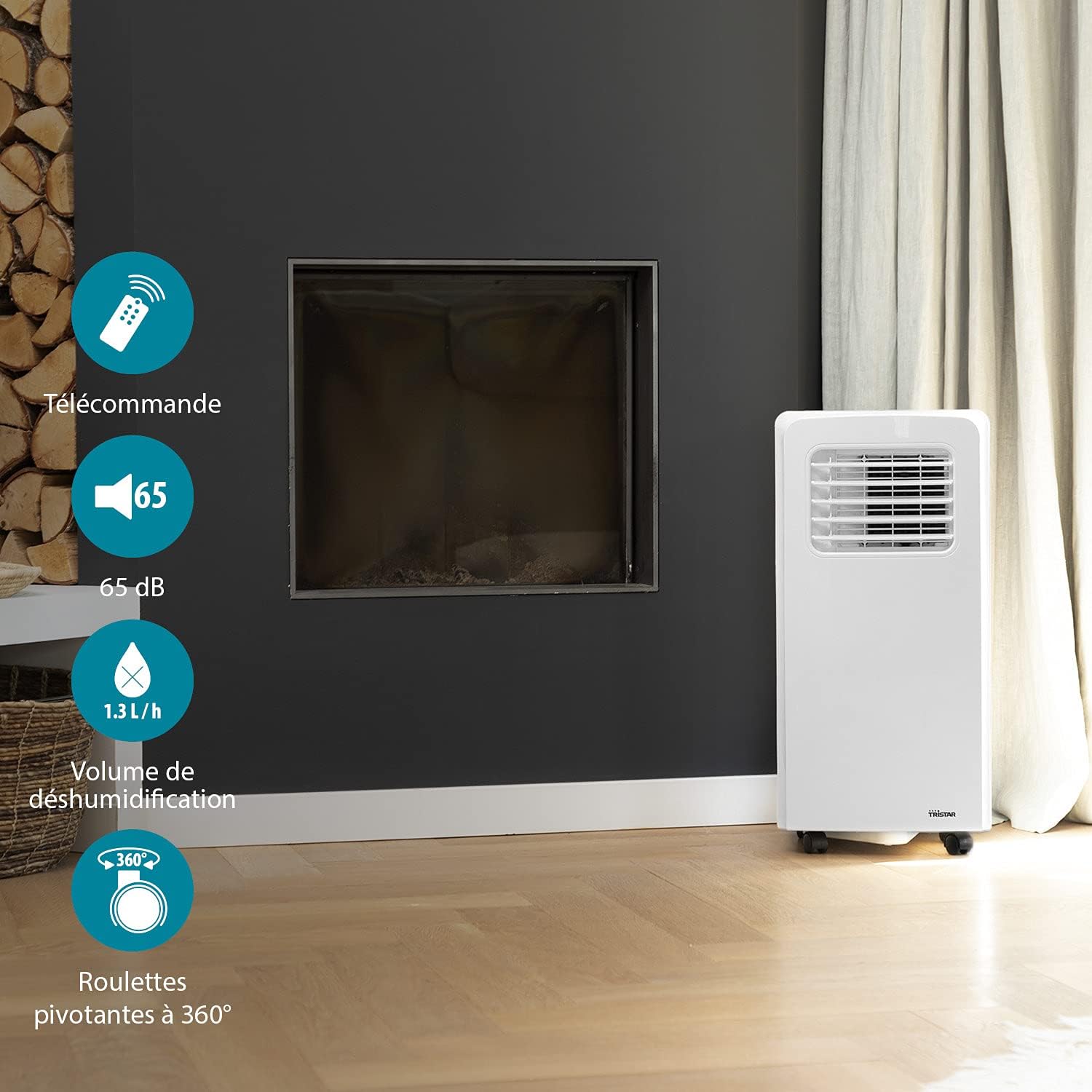 Climatiseur mobile Tristar AC-5560, 10 000 BTU et 2,9kw, fonctions refroidissement, déshumidification, ventilation et chauffage
