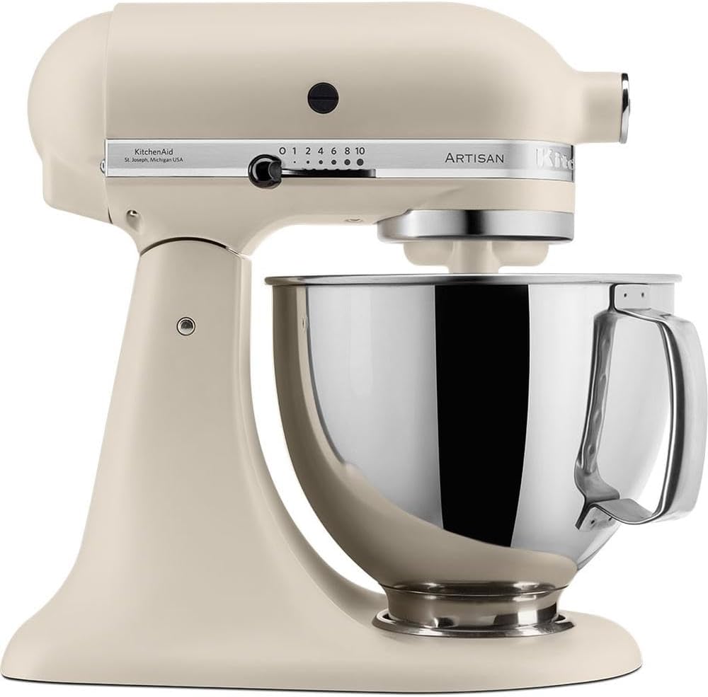 KitchenAid Robot Pâtissier I Artisan I Robot cuisine multifonctions à tête inclinable I Avec 4 accessoires I Bol de 4,8L | Crème