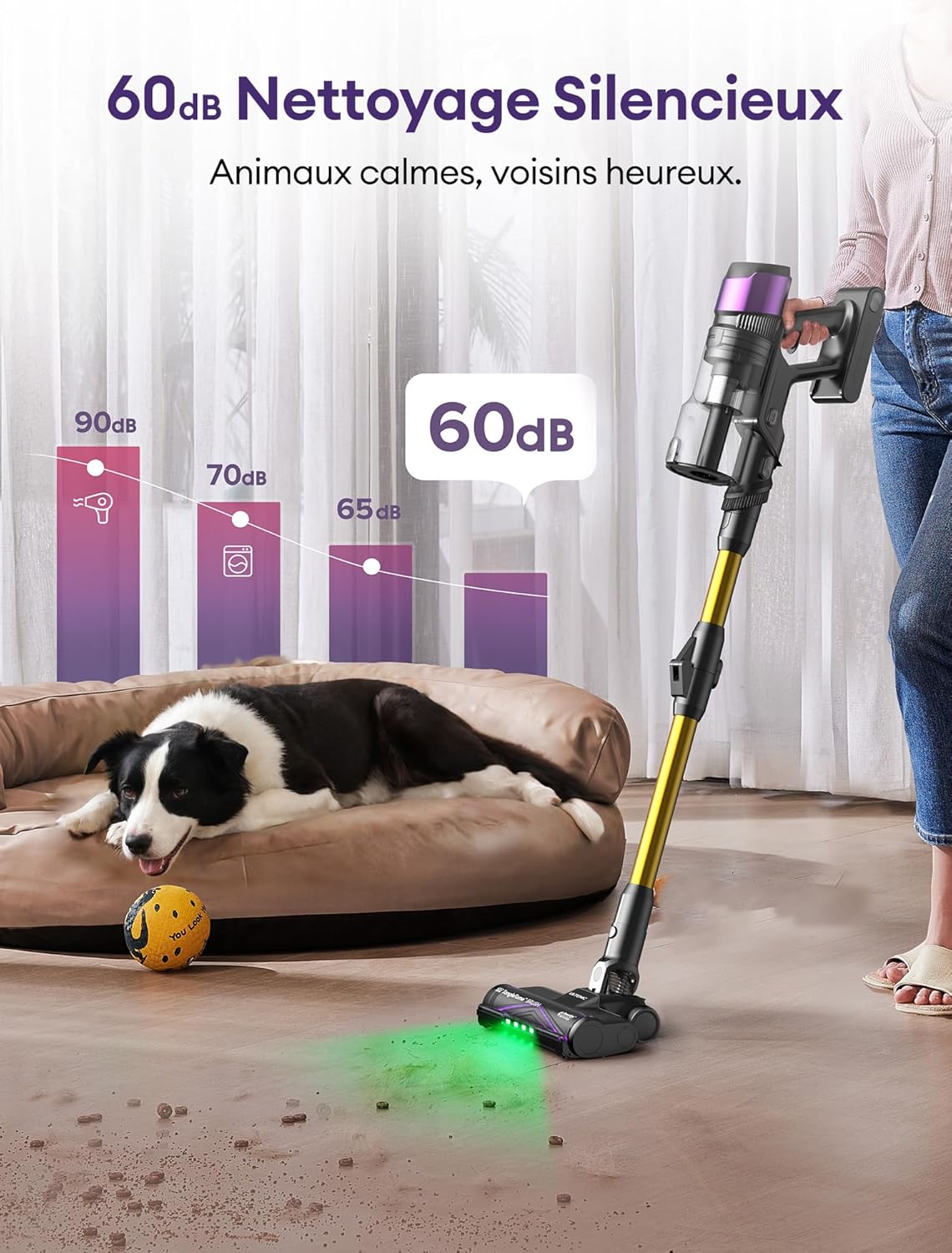 Ultenic U20 Aspirateur Balai sans Fil, 55kPa/60min Aspirateur sans Fil, Technologie GreenEye, Tube Pliable, Brosse de Sol TangleTame, Puissant pour Poils Animaux, Sol Dur et Voiture