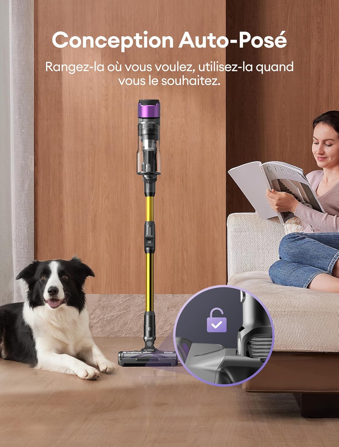 Ultenic U20 Aspirateur Balai sans Fil, 55kPa/60min Aspirateur sans Fil, Technologie GreenEye, Tube Pliable, Brosse de Sol TangleTame, Puissant pour Poils Animaux, Sol Dur et Voiture