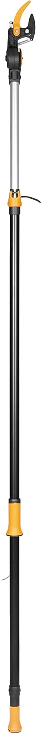 Fiskars Coupe-Branches Multifonctions Télescopique, pour Bois vert et Rameaux, Revêtement antiadhésif, Lame en acier/manche en aluminium, longueur 2,4 - 4 m, noir/orange, UPX86, 1023624