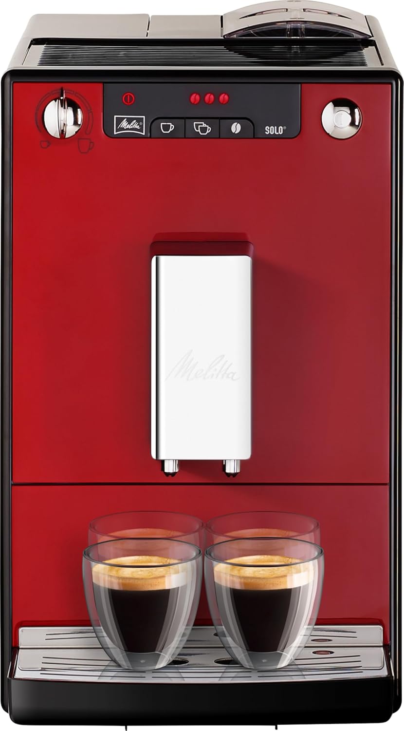 Melitta Caffeo Solo Noir Pure Black, Machine à Café à Grains avec Broyeur et Système d'Extraction des Arômes, Affichage LED, Mode 1 à 2 Tasses, Cafetière Expresso, Automatique, E950-222, 1400W