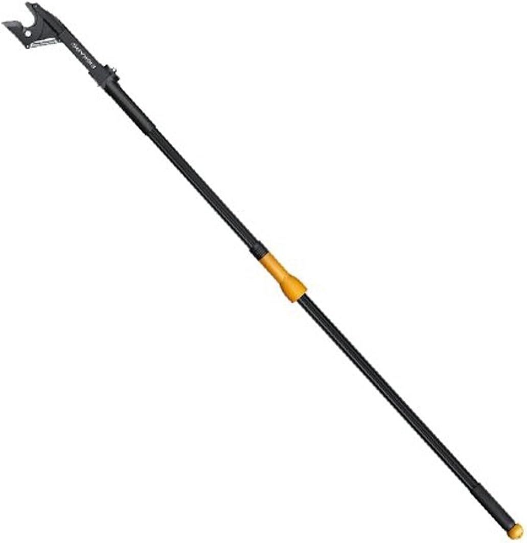 Fiskars Coupe-Branches Multifonctions Télescopique, pour Bois vert et Rameaux, Revêtement antiadhésif, Lame en acier/manche en aluminium, longueur 2,4 - 4 m, noir/orange, UPX86, 1023624