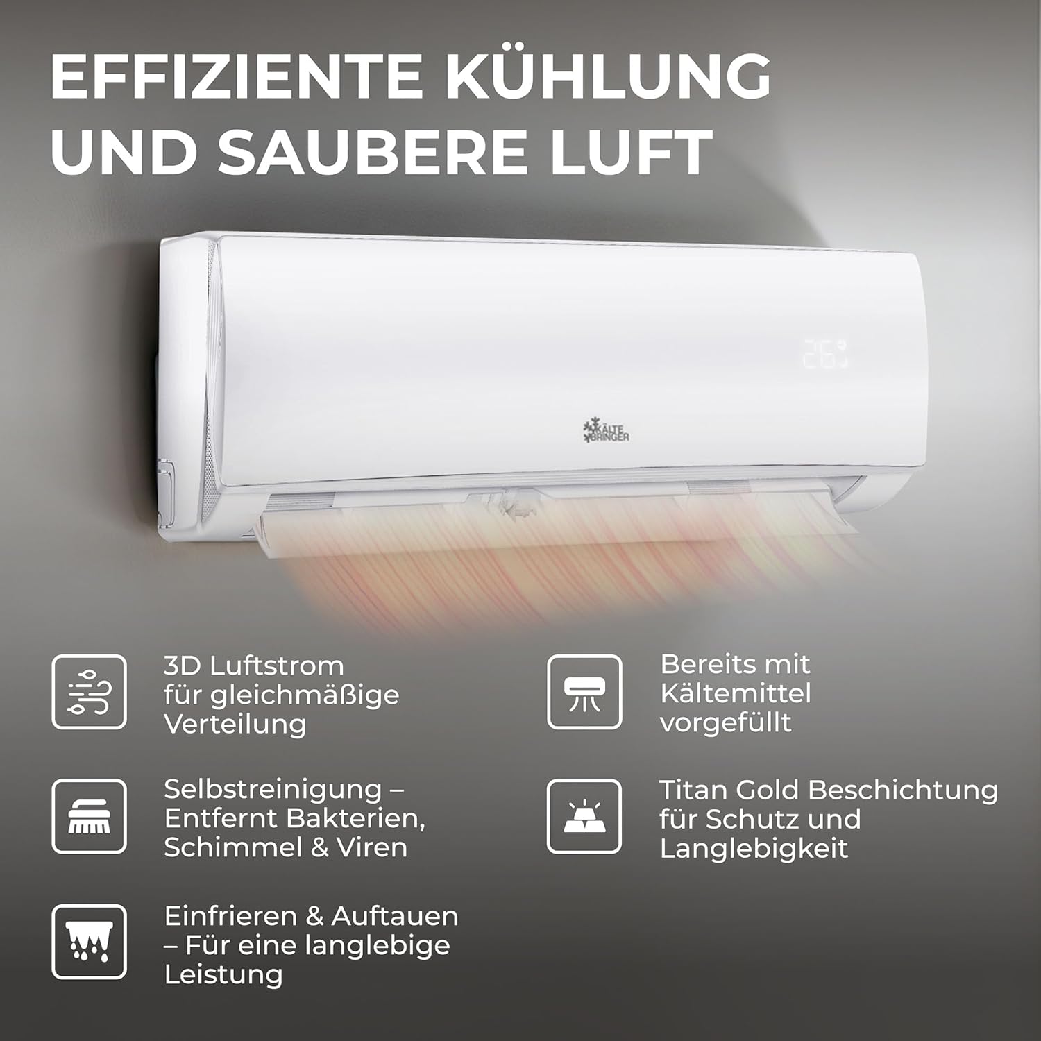 Kältebringer Climatiseur Split - 18000 BTU (5,1 kW) - Avec fonction chauffage, WiFi et App - très silencieux & économe en énergie - kit complet, 5m conduite de frigorigène, R32, matériel de montage