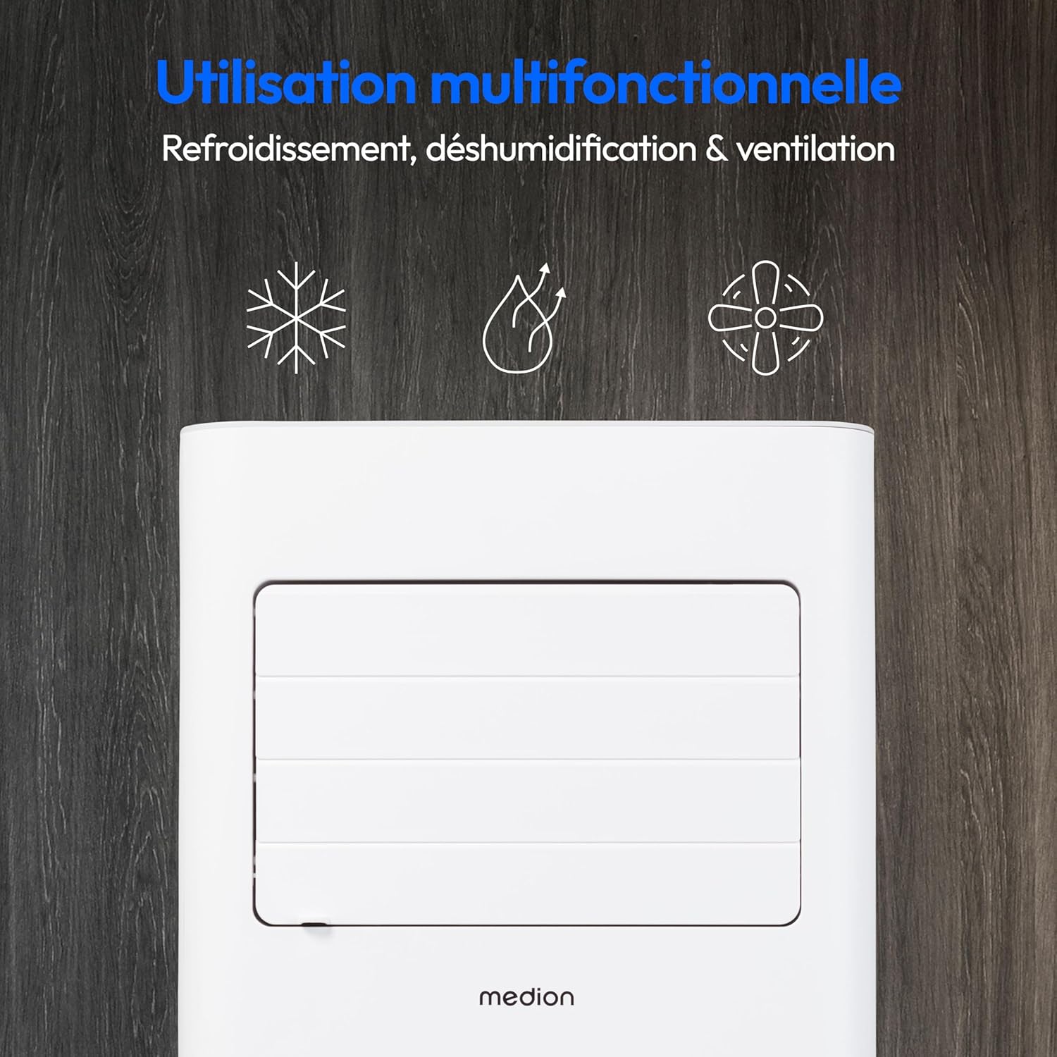 MEDION Smart Climatiseur Mobile P1002 (10000 BTU, 3-en-1, Refroidir, Déshumidification, Ventilation, jusqu'à 34m², kit de joint de fenêtre, mode sommeil, contrôle Wifi, Télécommande, Écran, MD 37733)