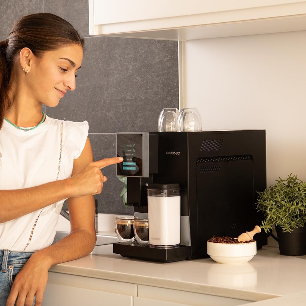 Cecotec Machine à Café Superautomatique Cremmaet Compactccino Black Rose, 19 bars, Réservoir à lait, Système Thermoblock, 5 niveaux de mouture, Réservoir à café 150g