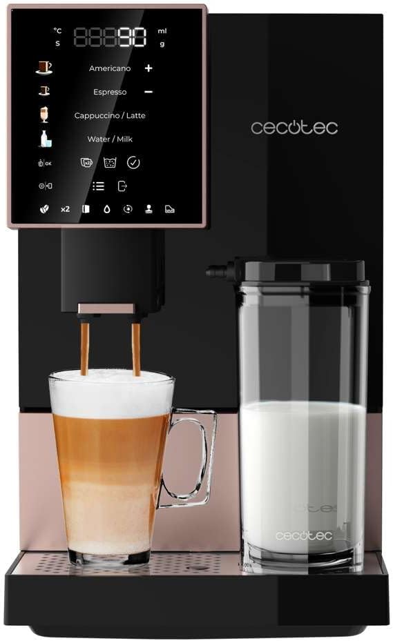 Cecotec Machine à Café Superautomatique Cremmaet Compactccino Black Rose, 19 bars, Réservoir à lait, Système Thermoblock, 5 niveaux de mouture, Réservoir à café 150g