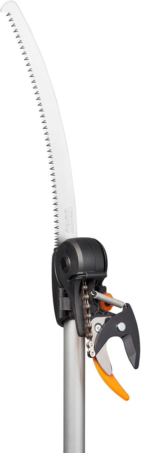 Fiskars Coupe-Branches Multifonctions Télescopique, pour Bois vert et Rameaux, Revêtement antiadhésif, Lame en acier/manche en aluminium, longueur 2,4 - 4 m, noir/orange, UPX86, 1023624
