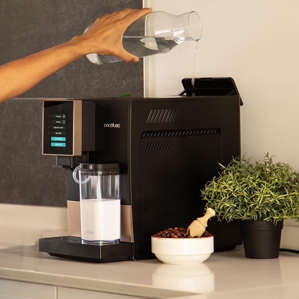 Cecotec Machine à Café Superautomatique Cremmaet Compactccino Black Rose, 19 bars, Réservoir à lait, Système Thermoblock, 5 niveaux de mouture, Réservoir à café 150g