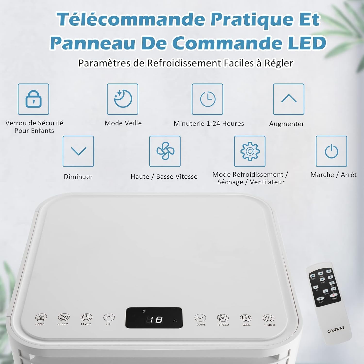 GOPLUS Climatiseur Mobile 9000BTU 2,6kW, Climatiseur 4 en 1 Fonction de Refroidissement, Déshumidification, Ventilation, Mode Nuit, Minuterie 24H, Contrôle Télécommande/Écran, 20㎡, Noir, R290